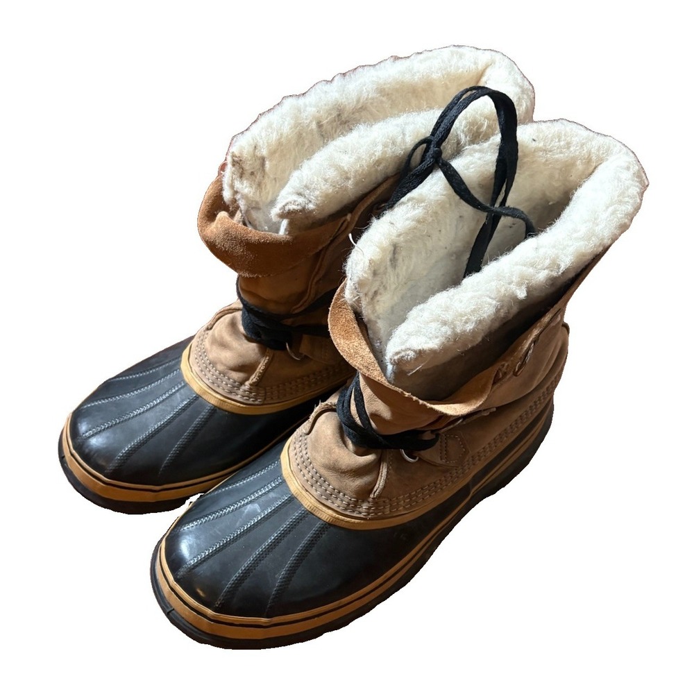 Vintage Canada Sorel Caribou Winter Boots Men's Size 10 Leather Wool Insulated